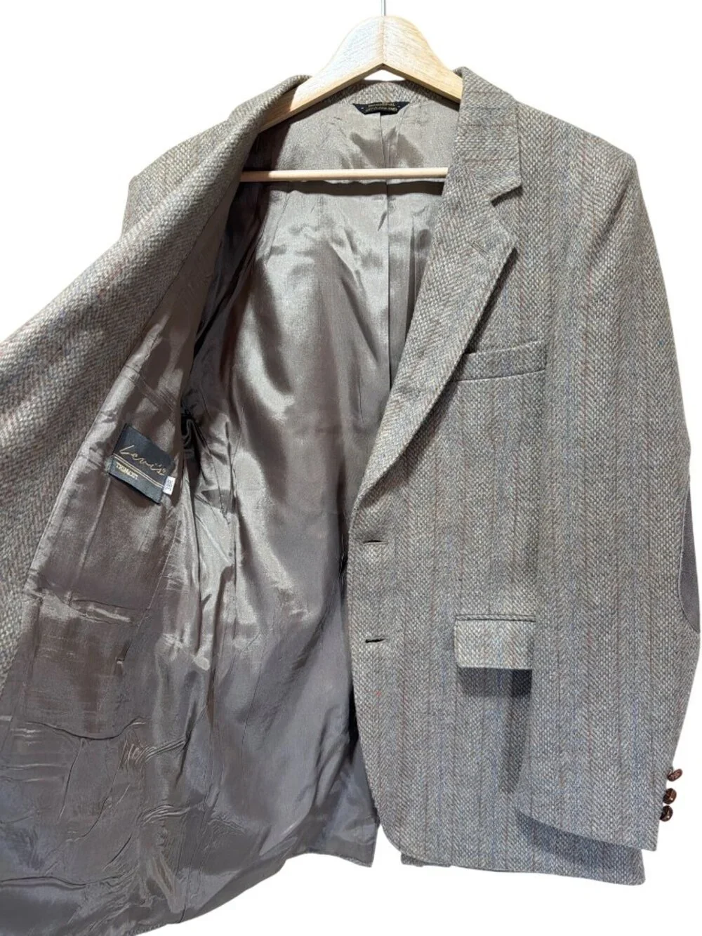 Levis Vintage 70s Trimcut Wool Tweed Herringbone Blazer 38R With Suede Elbow Pat